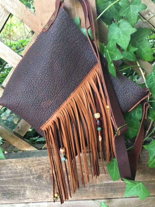 (sold)Brick/brown bison leather bag - Image 6