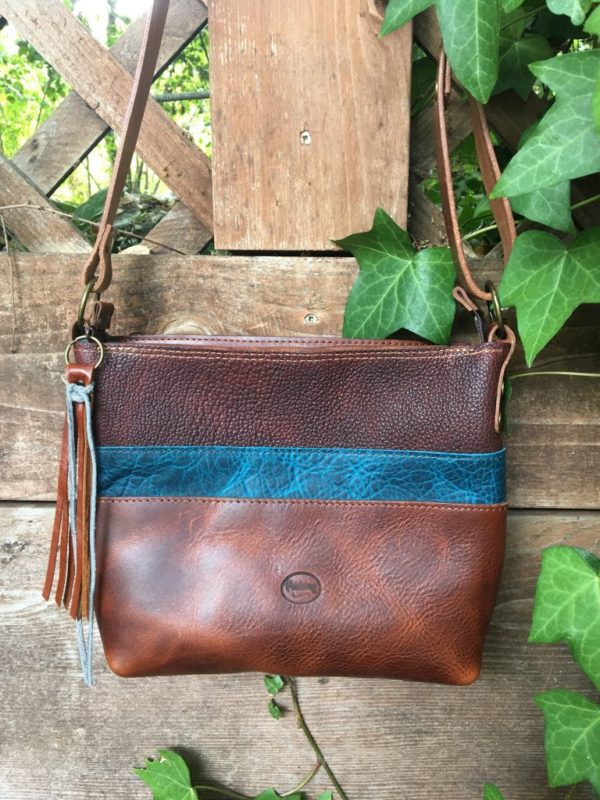 (Sold out) Brown and dark Teal leather bag