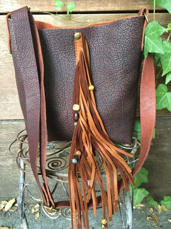 (sold)Brick/brown bison leather bag