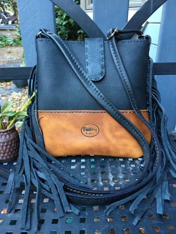 (sold) Black and brown leather fringe bag