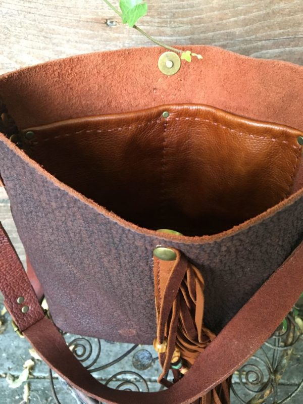 (sold)Brick/brown bison leather bag - Image 5