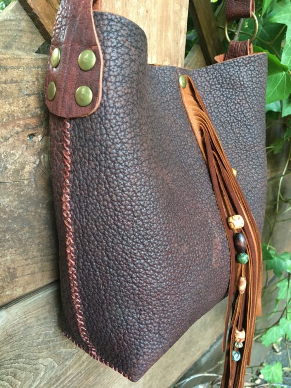 (sold)Brick/brown bison leather bag - Image 3