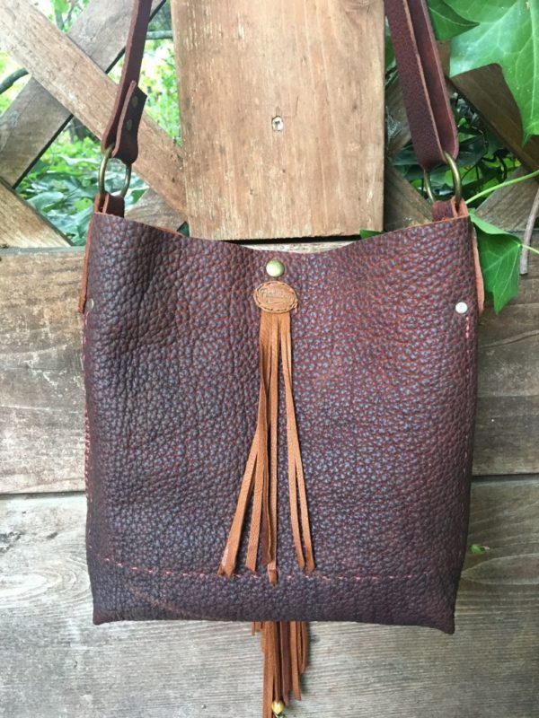 (sold)Brick/brown bison leather bag - Image 4