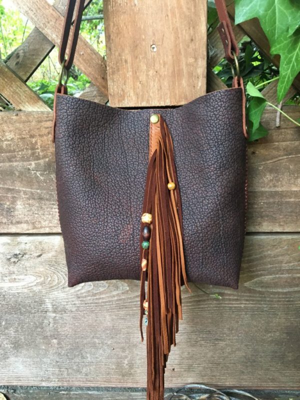 (sold)Brick/brown bison leather bag - Image 2