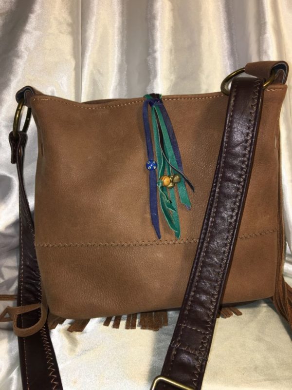 Brown Repurposed Leather Fringed Bag - Image 2