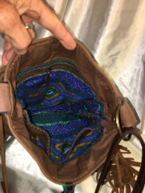 Brown Repurposed Leather Fringed Bag - Image 3