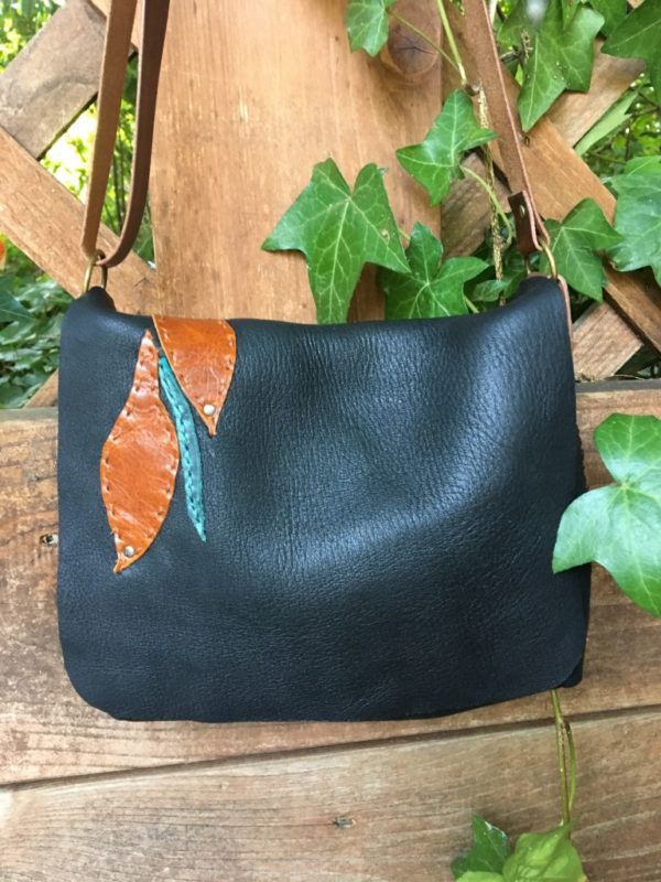 (sold)Black Buckskin leather crossbody