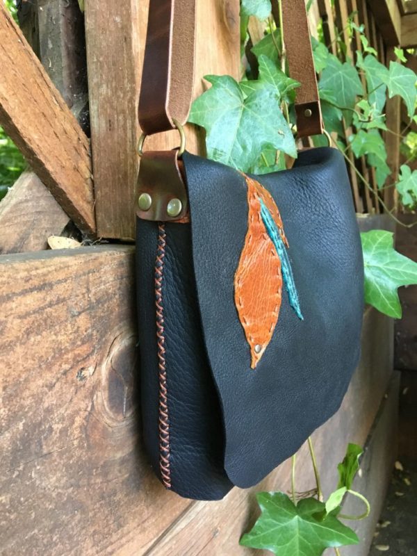 (sold)Black Buckskin leather crossbody - Image 2