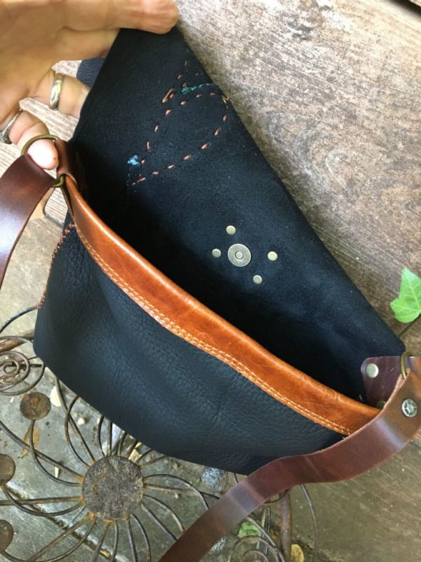 (sold)Black Buckskin leather crossbody - Image 4