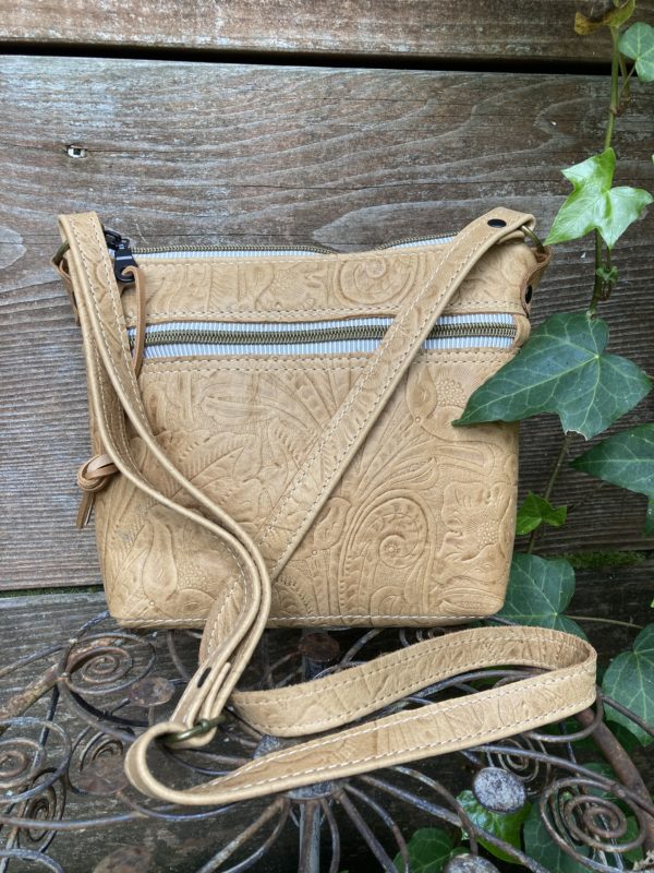 Tan embossed leaf and floral bag - Image 4