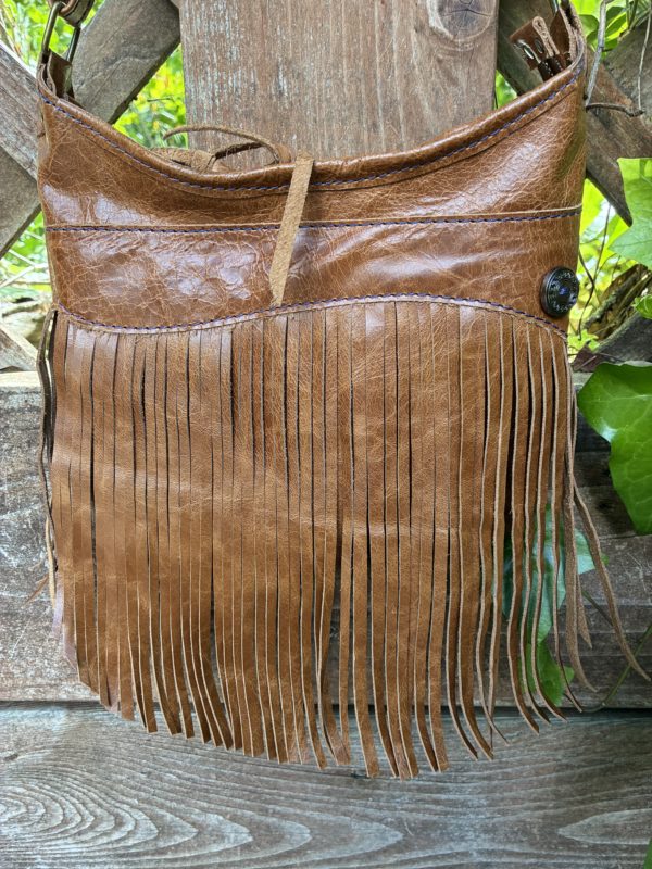 Brown leather fringe - Image 2