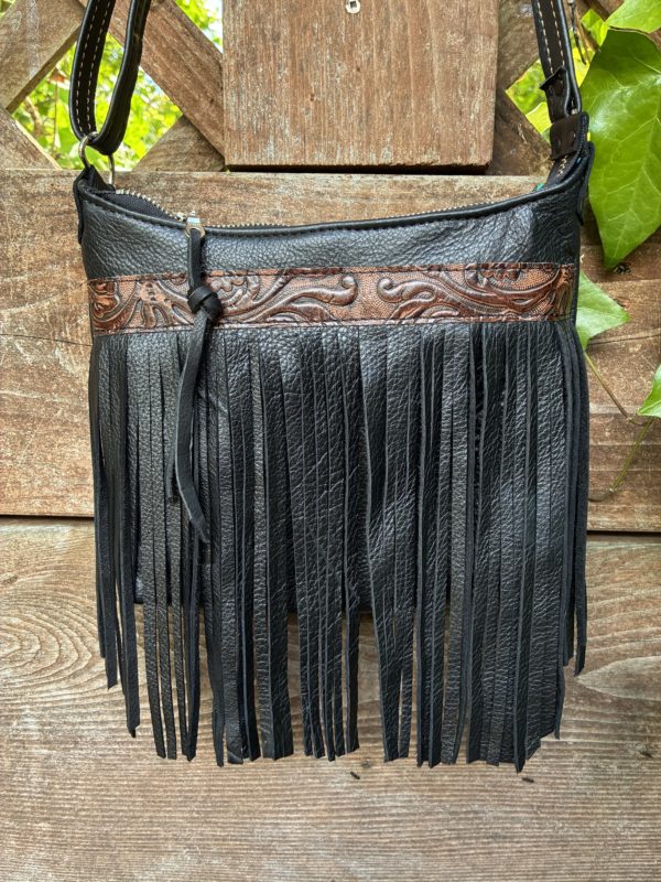 Black leather fringe bag - Image 2