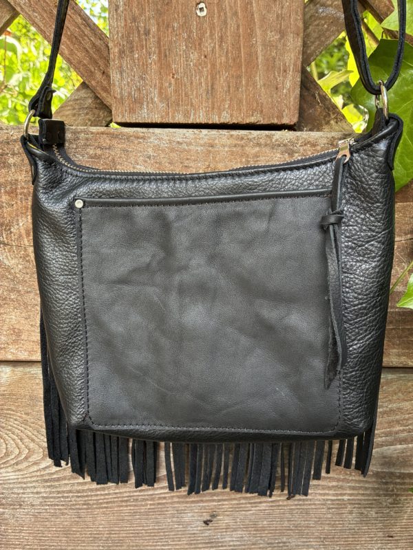 Black leather fringe bag - Image 3