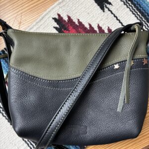 Olive green and black leather purse