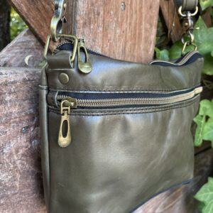 Olive green leather crossbody bag