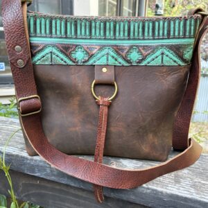 Oil tanned Chocolate leather with Southwestern print