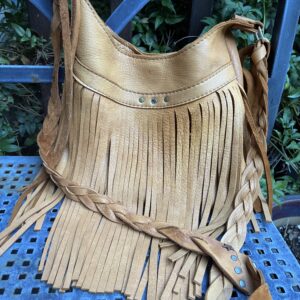 Golden buckskin fringe bag