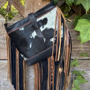 Hair on Black/white/brown Western Fringe bag